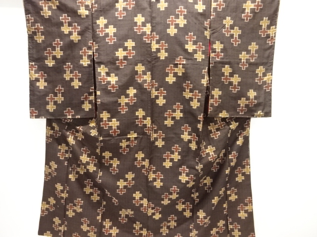 JAPANESE KIMONO / ANTIQUE KIMONO / TAISHO ROMAN STYLE / FUSHI TSUMUGI / WOVEN CROSS PATTERN